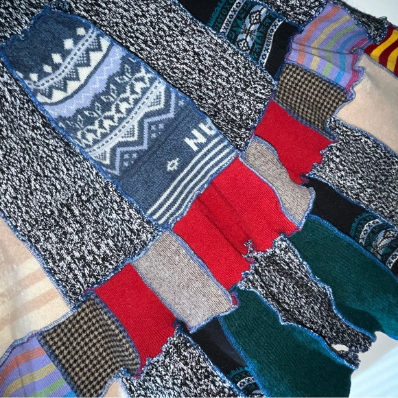 Upcycled Sweater Vest Long Cardi Boho Hippie Tiered Pixie Patchwork Cottage Core - Picture 12 of 14